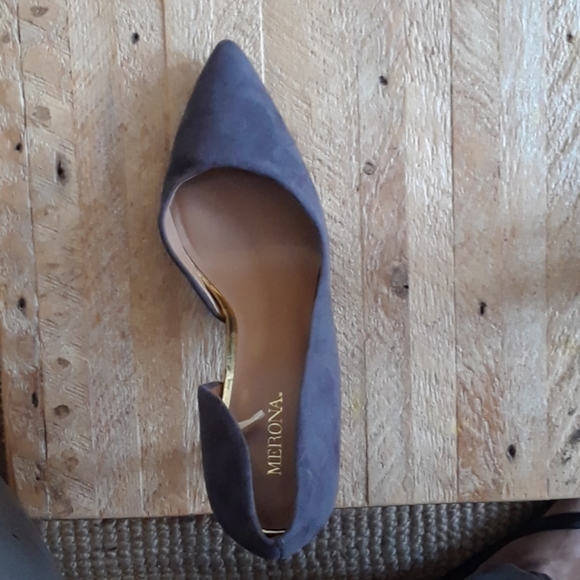 Grey faux suede open side heels - Picture 3 of 4